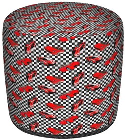 Czerwono-czarna okrągła pufa dziecięca z autami R4-R87