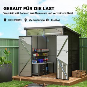 Outsunny 1,9 x 1,9 m Szopa Ogrodowa, Szopa na Narzędzia z Tworzywa Sztucznego, Drzwi Zamykane, 2 Otwory Wentylacyjne, Ciemnoszary
