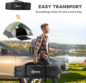 Outsunny Lekki, stabilny, wodoodporny namiot kopułowy dla 2 osób z drzwiami i oknem oraz torbą transportową Szary+Zielony