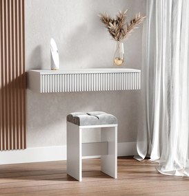 Biały taboret z szarym welurowym siedziskiem  F1-W62