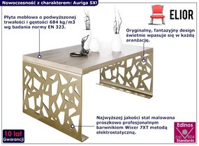 Prostokątna ława w stylu glamour złoty + dąb sonoma - Auriga 5X