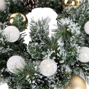 Wieniec bożonarodzeniowy biały ze złotem 45 cm z diodami LED i timerem - Jack