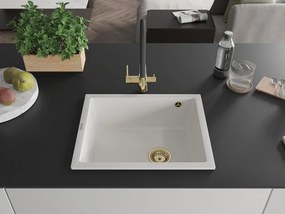 Mexen Pedro zlewozmywak granitowy 1-komorowy 560 x 460 mm, biały, syfon złoty - 6508561000-20-G