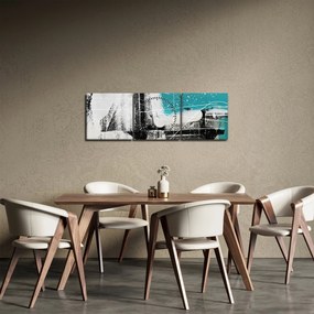 Obraz - Turkusowa abstrakcja (z zegarem) (90x30 cm)
