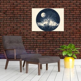 Obraz na szkle – Magiczne drzewo z jeleniem I. (70x50 cm)