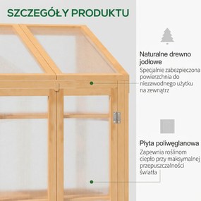 Outsunny Mini szklarnia, mała szklarnia z ramą drewnianą, oknami i podwójnymi drzwiami, 3 półki, 70Dł x 50Szer x 120Wys cm, Brązowa