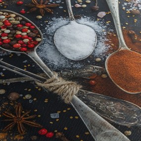 Obraz łyżek z przyprawami (z zegarem) (90x30 cm)