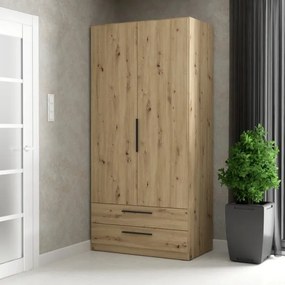 Dwudrzwiowa szafa z drążkiem i szufladami Cadixo 87 dąb Artisan