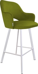 Hoker Milano krzesło barowe tkanina Welur podstawa metalowa : Kolor nogi - Biały profil, Kolor tkaniny - VELVET - BL75, Typ siedziska - Siedzisko stałe