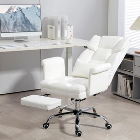 HOMCOM Ergonomiczny fotel biurowy z regulacją wysokości 48-56 cm nachylanym oparciem i podnóżkiem 69 x 65 x 107-115 cm biały | Aosom PL