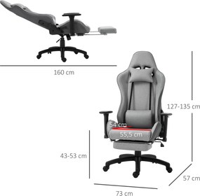 Vinsetto Fotel biurowy z regulowaną poduszką pod plecy ergonomiczny tkanina lniana szary | Aosom PL