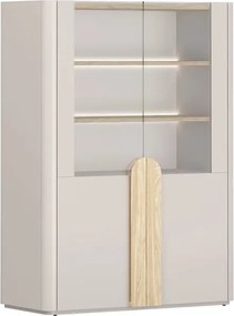 Witryna Amilio 100 cm dwudrzwiowa - kaszmir / dąb olejowany / uchwyty dąb jasny