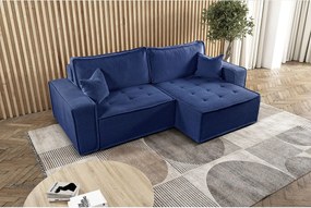 Narożnik z funkcją spania w kształcie L Bohoo, tkanina Raven, Niebieski, Prawy