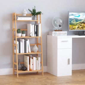 HOMCOM Regał na Książki, 4 Poziomy, Design Drabiniasty, Bambus, Kolor Naturalny