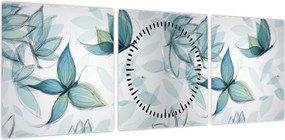 Obraz - Niebieskie motyle (z zegarem) (90x30 cm)
