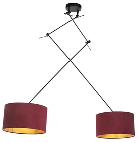 Lampa wisząca regulowana czarna klosz welurowy czerwono-złoty 35cm - Blitz II klasyczny/Antyczny Oswietlenie wewnetrzne