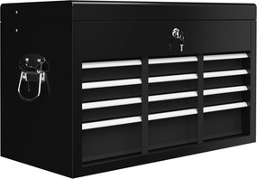 HOMCOM Skrzynka Narzędziowa z Zamkiem, 3 Szuflady, Obudowa Stalowa, 60x26x34cm, Czarna