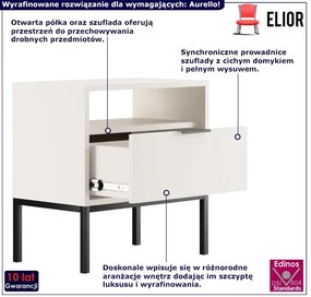 Biała szafka nocna z czarnym metalowym stelażem - Pascal 9X