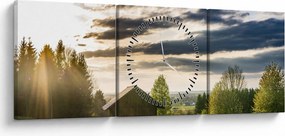 Obraz domku na łące (z zegarem) (90x30 cm)