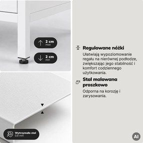 Regał z szufladami do biura, na segregatory i dokumenty, otwarte półki, metalowy, biały, 800x2200x400 mm: ARIEL