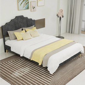 Łóżko dla dorosłych 140x200 cm, łóżko podwójne z tapicerowanym zagłówkiem i stelażem - aksamit - kolor szary (bez materaca)