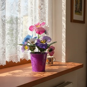Bratki w Doniczce Niebieski Różowe Fioletowe 20 cm Kwiaty do Domu Sztuczny