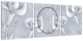 Obraz - Perłowe kwiaty (z zegarem) (90x30 cm)