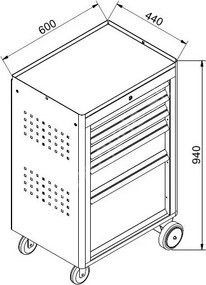 Warsztatowy wózek narzędziowy na kółkach GD, 5 szuflad, 940 x 600 x 440 mm, grafitowy / czerwony