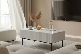 Stolik kawowy Nicole 120 cm z szufladami i metalowymi nogami - biały mat / czarne nóżki