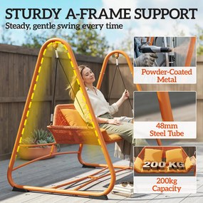 Outsunny Huśtawka ogrodowa, huśtawka z poduszkami, z ramą, do ogrodu, na balkon, 174 x 120 x 162 cm, metal, terakota | Aosom PL