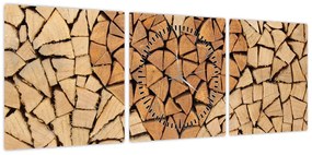 Obraz - Serce z drewna (z zegarem) (90x30 cm)