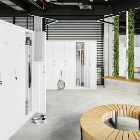 Szafka ubraniowa BHP biała: czterokomorowa KACPER, 800 x 1800 x 500 mm