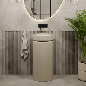 Umywalka z konglomeratu wolnostojąca okrągła beżowa matowa 85 x 40 cm RONA Beige Matt : Podłączenie syfonu - Do ściany