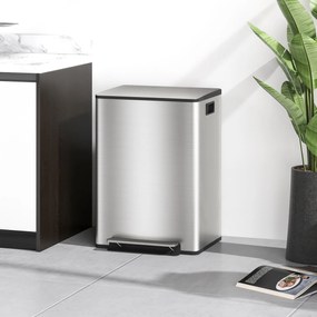 HOMCOM Kosz na śmieci z 2x30 l komorami, pokrywa Soft-Close, odporny na odciski, stal nierdzewna, srebrny | Aosom PL