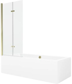 Mexen Cube wanna prostokątna 180 x 80 cm z obudową i parawanem 2-skrzydłowym 80 cm, transparent, złoty - 550518080X9208025000