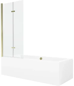 Mexen Cube wanna prostokątna 180 x 80 cm z obudową i parawanem 2-skrzydłowym 80 cm, transparent, złoty - 550518080X9208025000