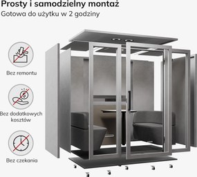 Budka akustyczna do biura INBOX 4-osobowa 2200 x 2200 x 1220 mm