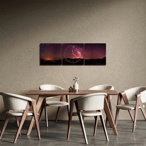 Obraz różowej Drogi Mlecznej (z zegarem) (90x30 cm)