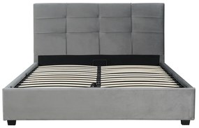 Łóżko Tapicerowane 160x200 cm ze Stelażem i Pojemnikiem Dwuosobowe TINGA Welurowe Szare