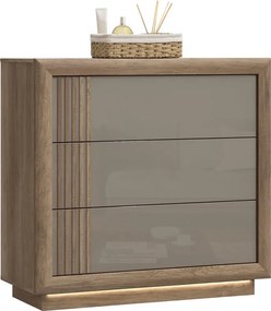 Komoda do sypialni z 3 szufladami Savona 211B, dąb antyczny/beżowy połysk