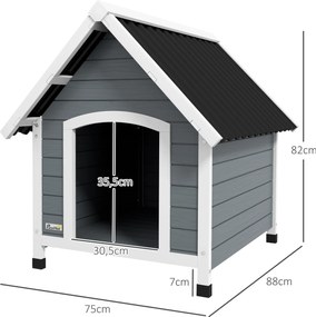 PawHut Buda dla psa, odporna na warunki atmosferyczne, z wyjmowaną podłogą, drewno świerkowe, 75x88x82 cm, Szary/Czarny