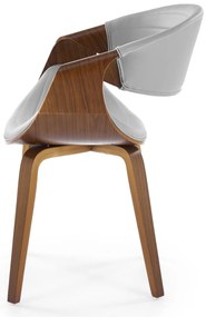Krzesło z giętej sklejki szara tapicerka i orzechowa sklejka K544
