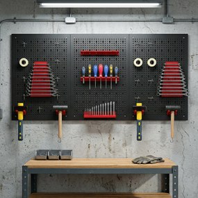 HOMCOM System przechowywania, tablica narzędziowa 60 x 40 cm, 28 elementów, z haczykami i półkami, czerwono-czarny | Aosom PL