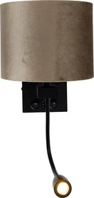 Lampa ścienna czarna z abażurem z weluru taupe 18 cm - Brescia Combi