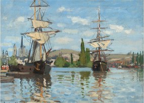 Obraz na szkle - Claude Monet, Ships Riding on the Seine at Rouen, reprodukcje (70x50 cm)