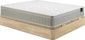 Zestaw 180 x 200 cm stelaż ze skrzynią  jasny naturalny + materac piankowy i żelowy z pamięcią kształtu 7 stref gr. 22 cm - SOMIRA marki YSMÉE