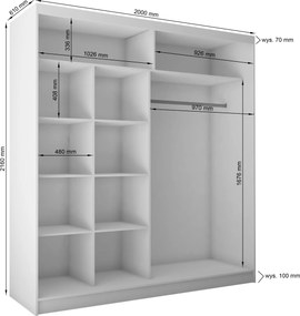 Szafa Przesuwna GRAZIA 200 cm z Lustrem Szafa Dwudrzwiowa Biała