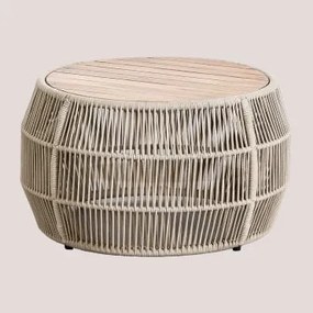 Okrągły Stolik Kawowy Ø80 Cm Z Drewna Akacjowego Krot Kremowa - Sklum