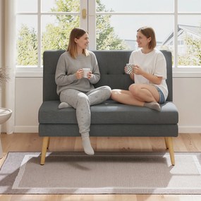 HOMCOM Sofa 2-osobowa, pikowane oparcie, drewniane nogi, grube wypełnienie, wygląd lnu, do małych pomieszczeń, szary