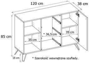 Komoda na metalowych nogach w stylu loft dąb craft + biały Wesir